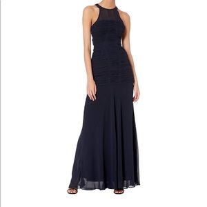 Halston Sleeveless High Neck Fitted Ruching Gown